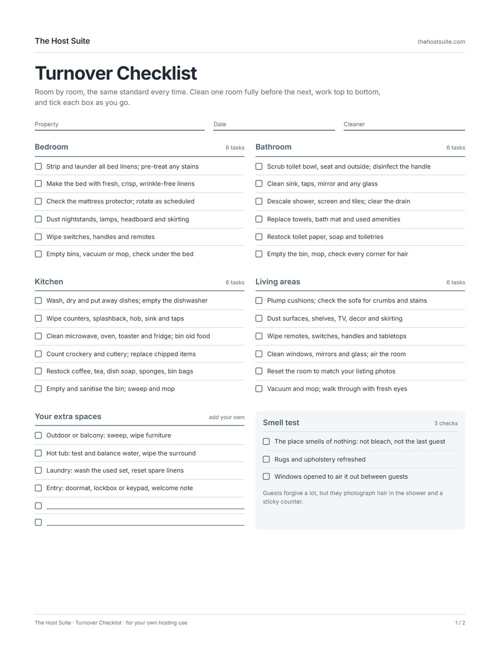 Turnover Checklist, page 1