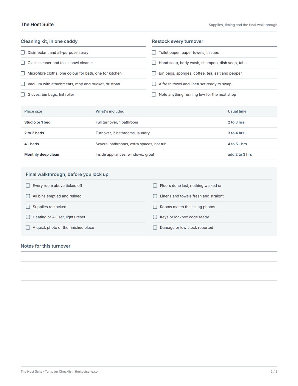 Turnover Checklist, page 2