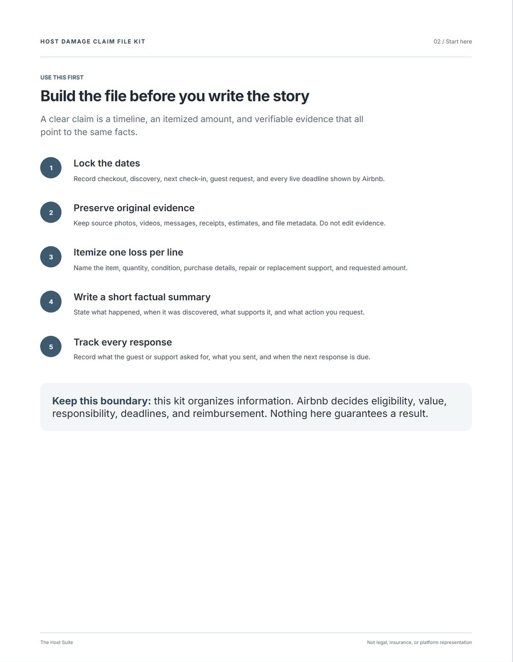 Host Damage Claim File Kit, page 2