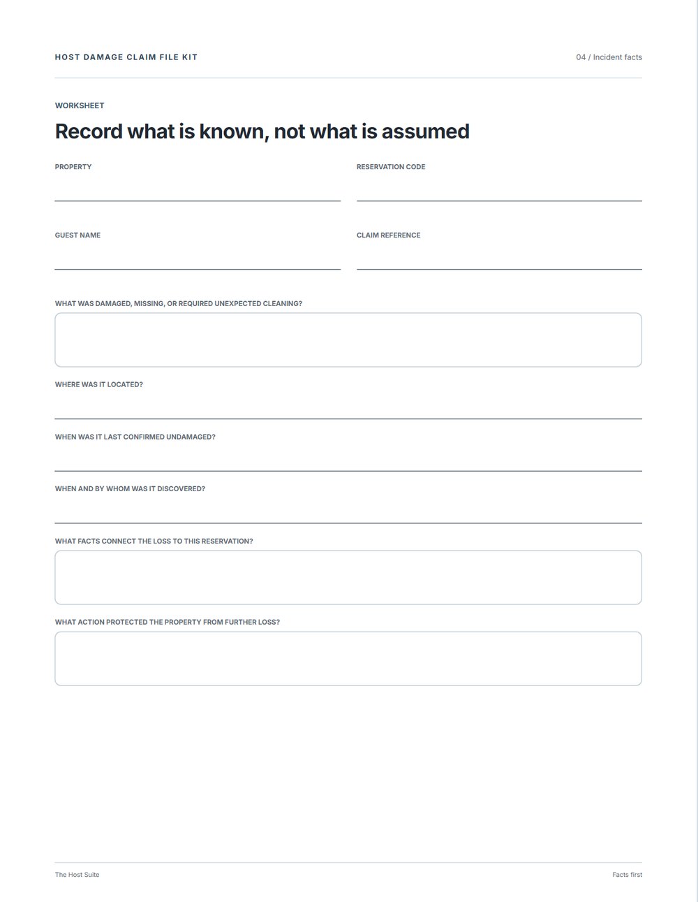 Host Damage Claim File Kit, page 3