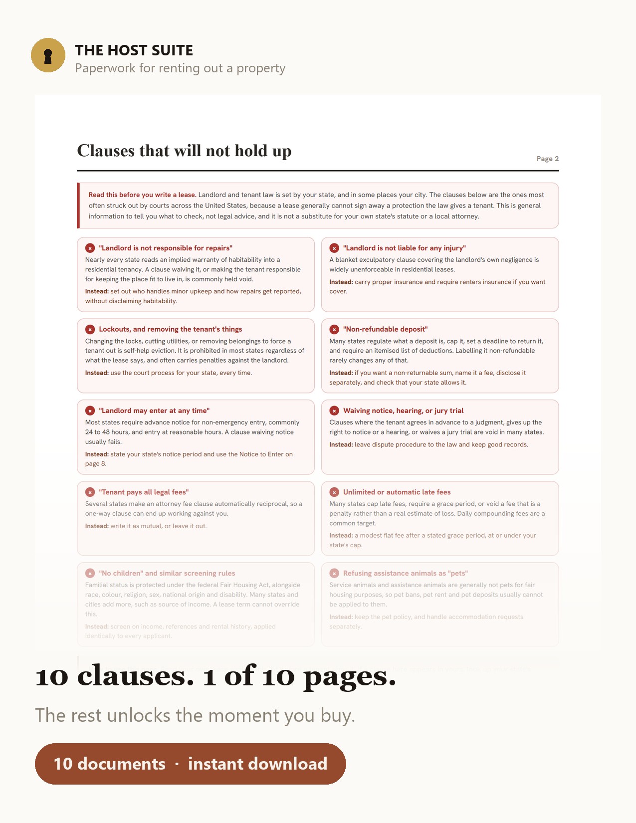 Preview of the clauses that will not hold up page